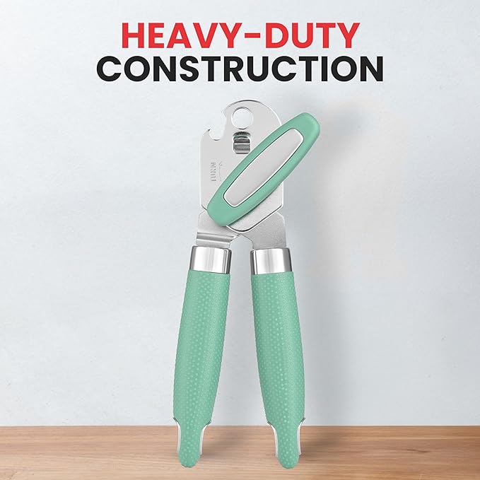 Zulay Kitchen Heavy Duty Stainless Steel Can Opener – Manual Can & Bottle Opener with Sharp Cutting Wheel & Soft Grip Handles – Ergonomic, Easy to Use Turn Knob - Mint
