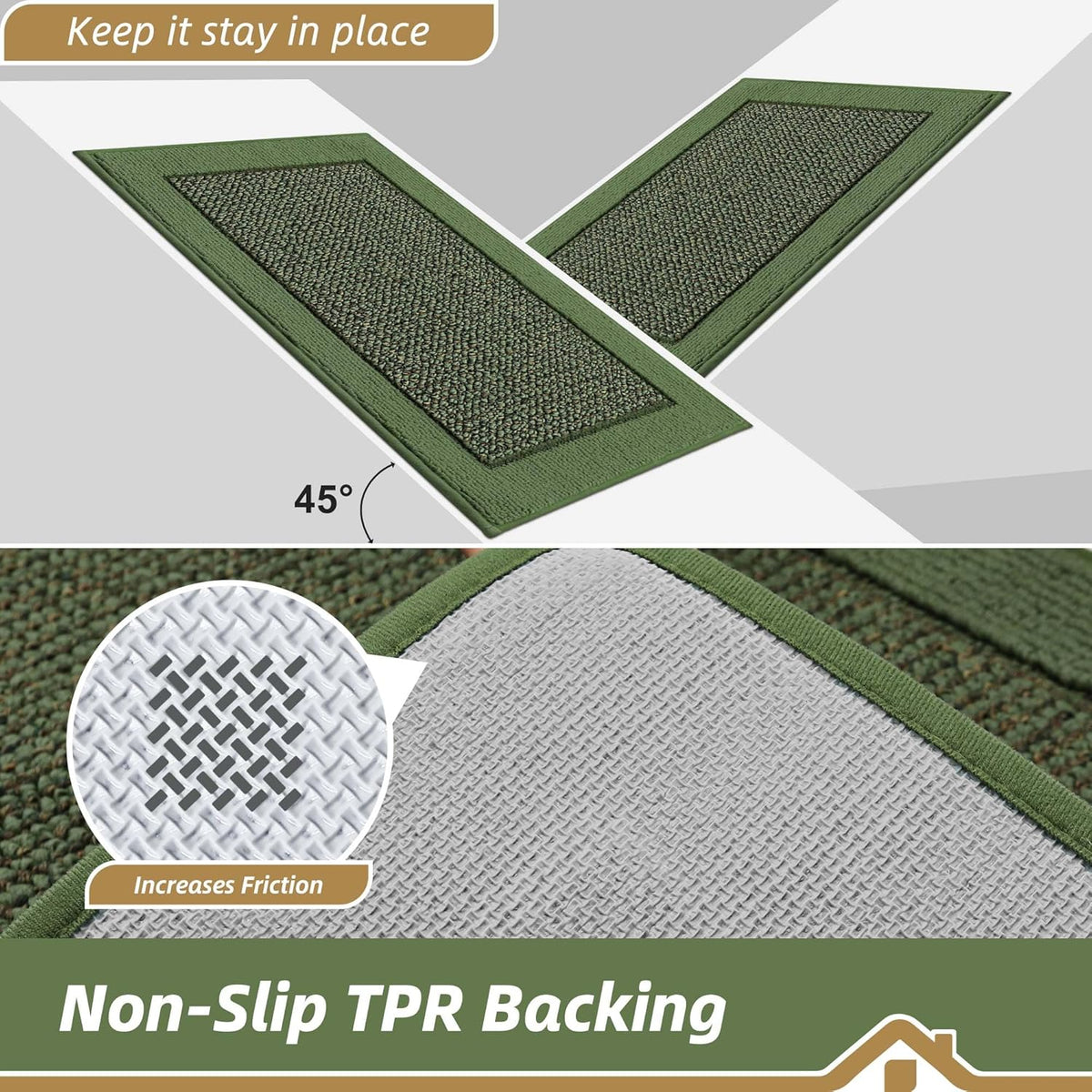 BEQHAUSE Indoor Door Mat 20" x 32", Dirt Trapper Door Mats Non-Slip Entryway Rugs Washable, Resist Dirt Absorbent Welcome Mat, Low Profile Floor Mats for Front Back Door and Entryway, Green