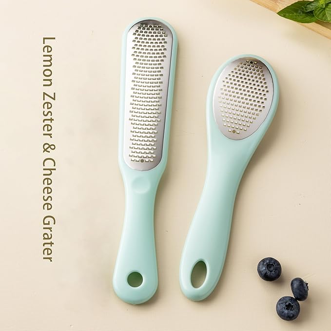 Lemon Zester Grater with Handle - 2-Piece Lemon Zester & Cheese Grater for Parmesan, Ginger, Garlic, Nutmeg, Chocolate