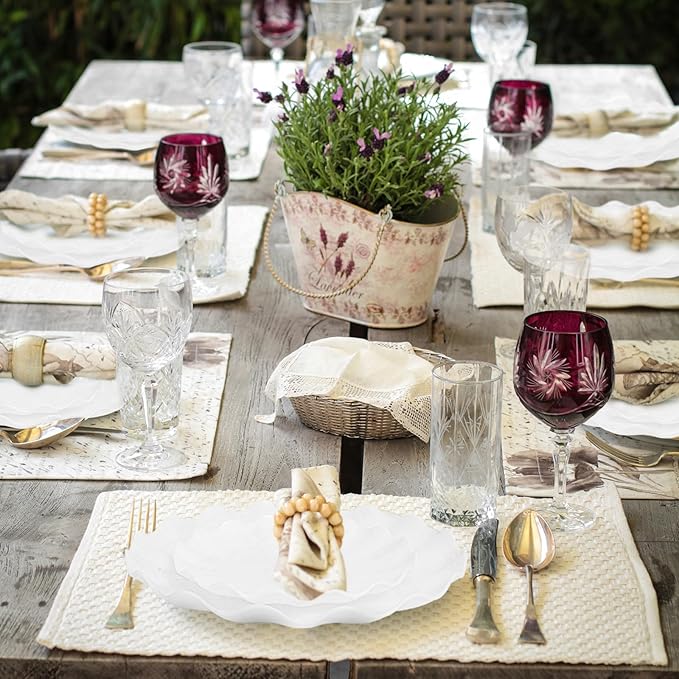 LIYH 50 Pcs White Scalloped Plastic Plates Reusable - Unbreakable Plastic Plates for Weddings Party Outdoor Picnics Dishwasher Safe BPA Free (25Guests)