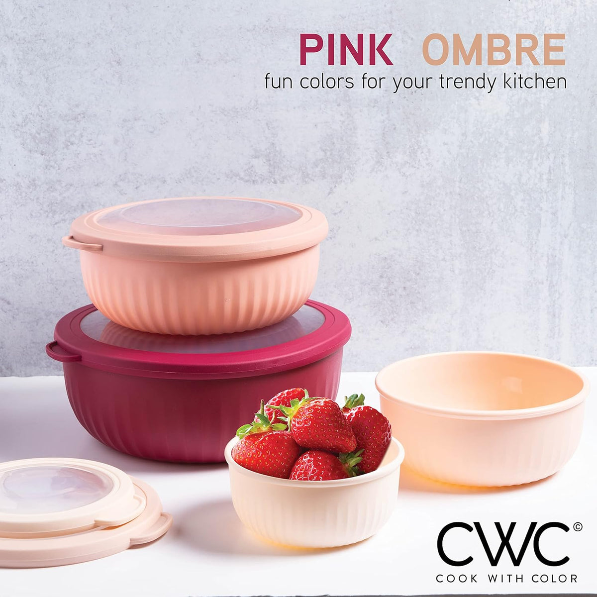 COOK WITH COLOR Prep Bowls with Lids- Wide and Deep Nesting Plastic Small Mixing Bowl Set with Lids, 8 Piece Set - Wide Bowls, Rose