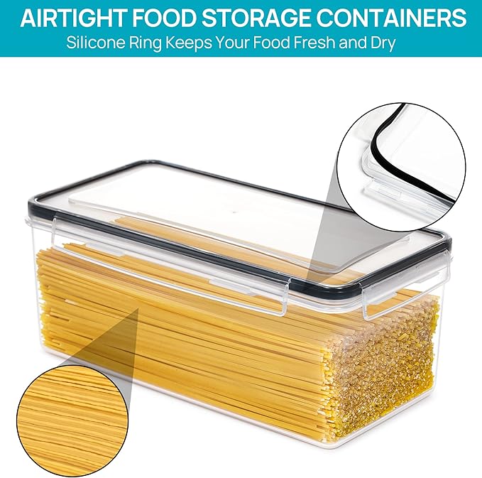 Vtopmart Airtight Food Storage Containers with Lids 4PCS Set 3.2L, Plastic Spaghetti Canisters for Pasta organizer, BPA Free Air Tight Kitchen Pantry Organization