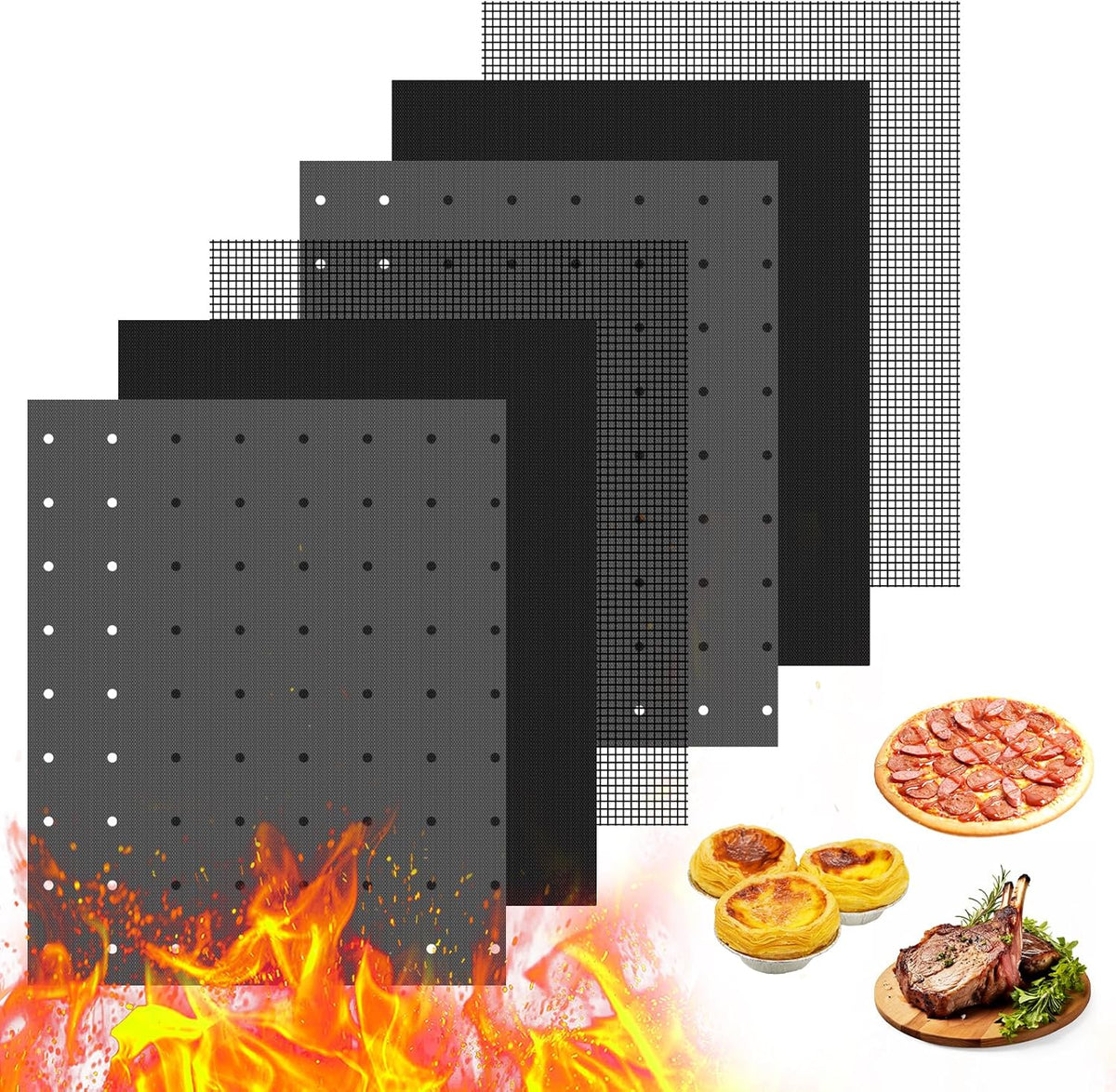 6Pcs Reusable Oven Liners for Toaster Oven, Non Stick Air Fryer Oven Liners Easy Clean Toaster Mat, Grill Baking Ma t Compatible with Cuisinart, Ninja, Kalorik Air Fryer Microwave(9 x 11 Inch)