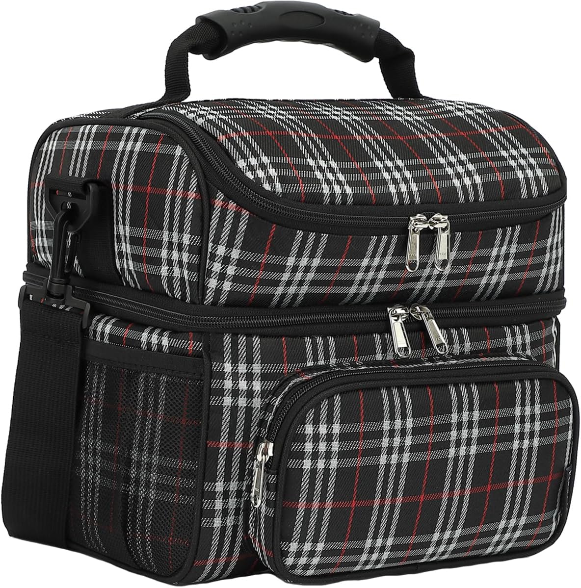 FlowFly Double Layer Cooler Insulated Lunch Bag Adult Lunch Box Large Tote Bag for Men, Women, With Adjustable Strap,Front Pocket and Dual Large Mesh Side Pockets