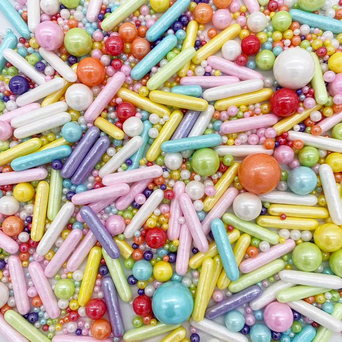 Rainbow Sprinkle Mix Pearl Sugar Candy Mix Size Baking Cake Decorations Cupcake Toppers Cookie Decorating Ice Cream Celebrations Shaker Jar Wedding Shower Party (130g/4.58oz）