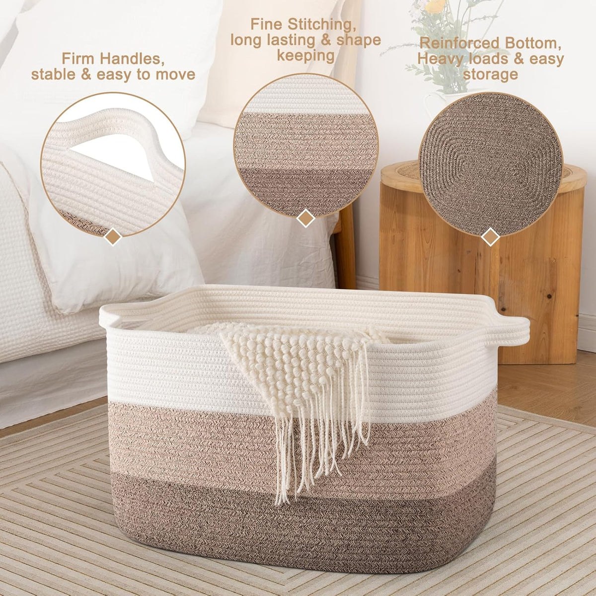 65L Large Storage Basket, Cotton Rope Woven Blanket Basket, Toy Storage for Baby Room, Living Room, Gradient Yellow
