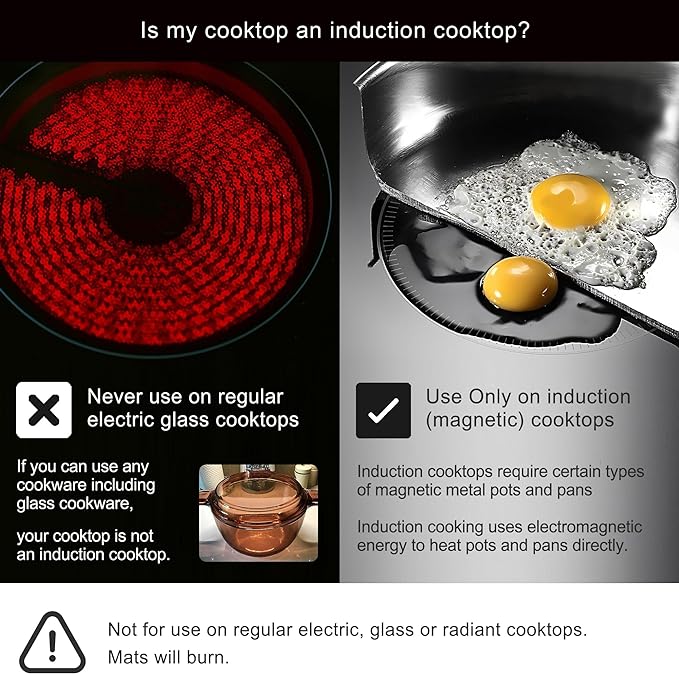 Lazy K Induction Cooktop Mat - Silicone Fiberglass Scratch Protector - for Magnetic Stove - Non Slip Pads to Prevent Pots from Sliding During Cooking_ Black (7.8inches)
