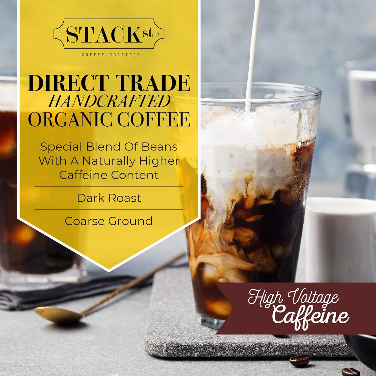 Organic Cold Brew Coffee Coarse Ground 1 LB - CRANK High Voltage Caffeine Dark Roast, Coarse Grind – By Stack Street