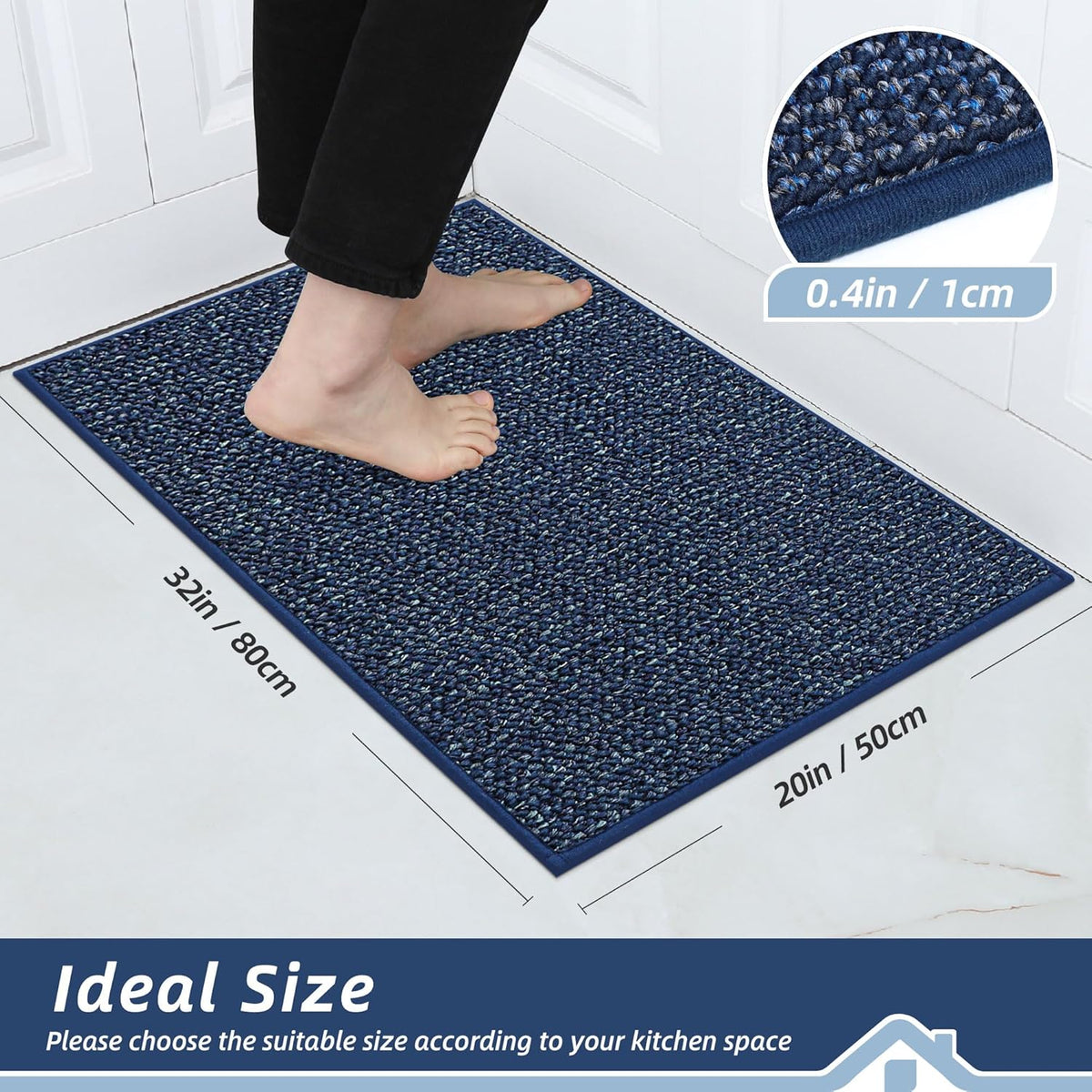BEQHAUSE Kitchen Rugs 20"x32", Non-Slip Kitchen Mats for Floor, Super Absorbent and Stain Resistant Kitchen Rugs, Machine Washable Rugs for Kitchen, Hallway, Laundry & Sink, Blue