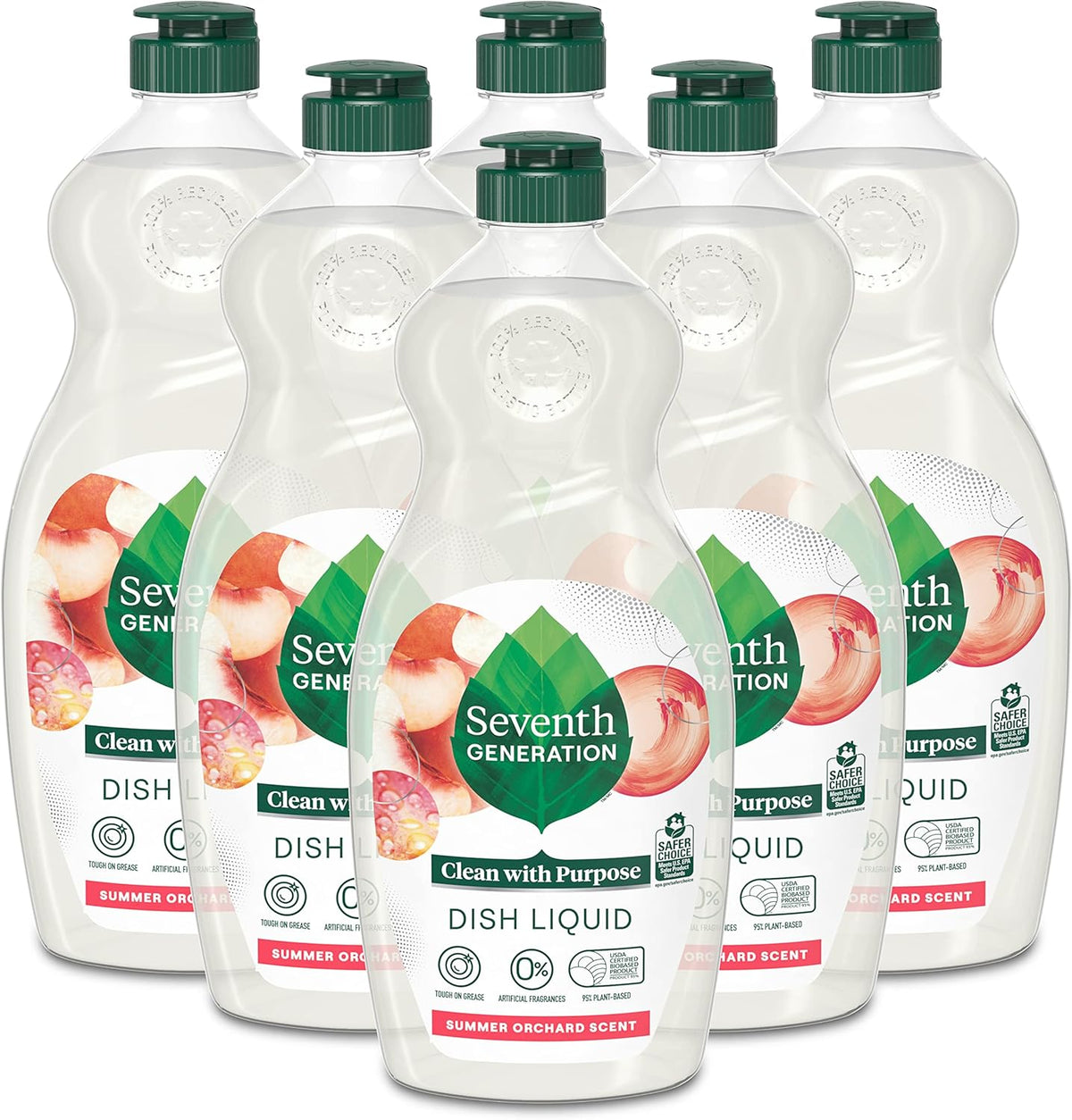 Seventh Generation Dish Soap Liquid Summer Orchard Scent Pack of 6 Dishwashing Soap Dish Detergent Liquid Soap 19 oz