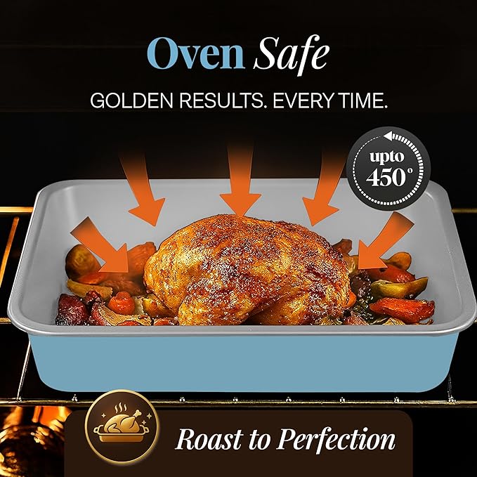 Gotham Steel 6 Pc Stackable Baking Pans Set, 70% Space Saving Design, Ceramic Bakeware Sets Non Toxic Made Without PFOA PFOS, with Baking Sheet Tray, Cake & Muffin Pans, Oven & Dishwasher Safe
