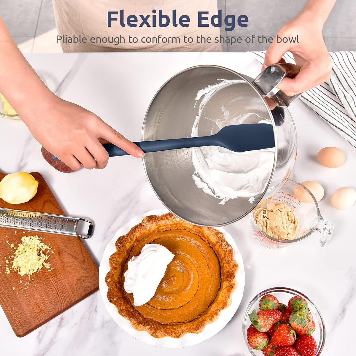 14in Extra Large Silicone Spatula: U-Taste 600ºF Heat Resistant Flexible Silicon Mixing Stirring Cooking Scraping Baking Bowl Scraper Seamless Spreader for Kitchen Nonstick Cookware (Midnight Blue)