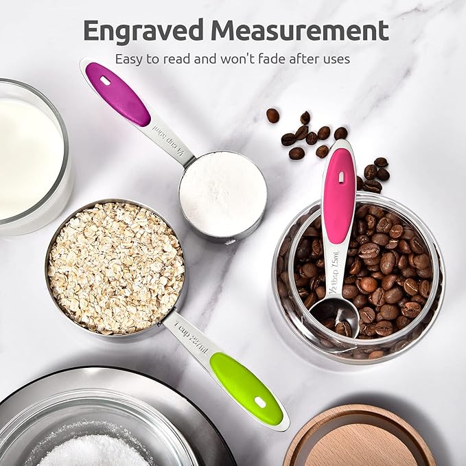 Measuring Cups and Spoons Set: U-Taste 18/8 Stainless Steel 10 Pieces Stacking Kitchen Baking Cooking Food Measure Set 5 Cups 5 Spoons with Strengthened Weld Joints (Multicolors, Upgraded Version)