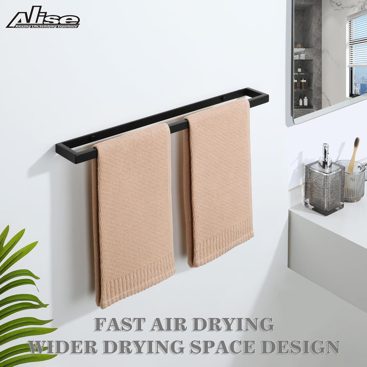 Alise Bath Towel Bars,20 Inch Towel Holder Towel Racks for Bathroom and Lavatory,SUS304 Stainless Steel Hand Towel Hanger Rail Wall Mount,Matte Black GJF050-B