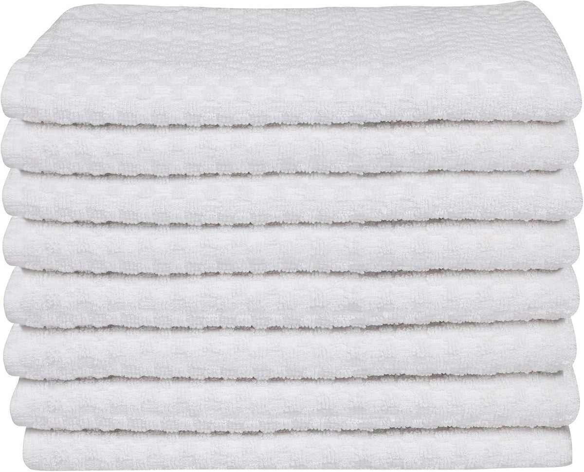 DG Collections White Kitchen Towels - 100% Cotton Terry Tea Towels for Cleaning, Drying, and Highly Absorbent Kitchen Dish Cloth for Bar Cleaning - 8 Pack - 15 x 25 Inches