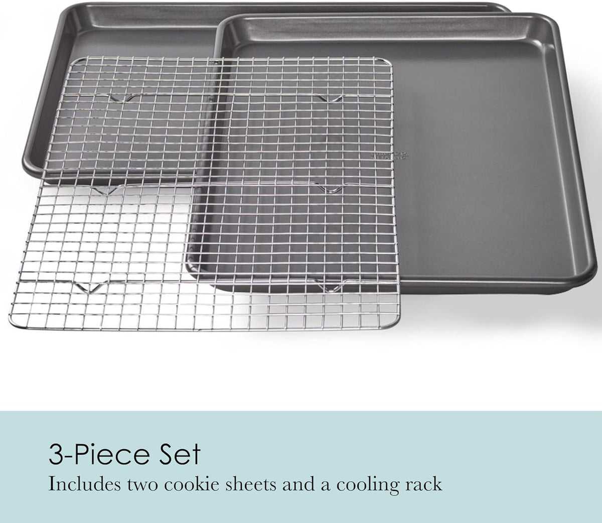 Chicago Metallic Professional Non-Stick Cookie and Jelly-Roll Pan Set with Cooling Rack, 17 by 12.25 Inches