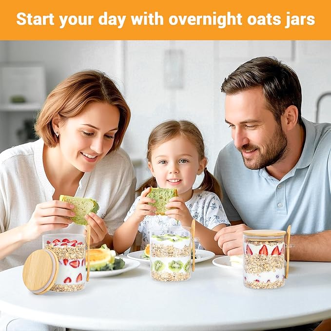 Glass Jars with Bamboo Lids and Spoon - 6 Pack 26 Fl.oz Round Glass Canister with Airtight Lid, Includes Labels and Marker, Flour Sugar Containers Jar for Loose Tea, Cereal, Coffee Bean, Cookie