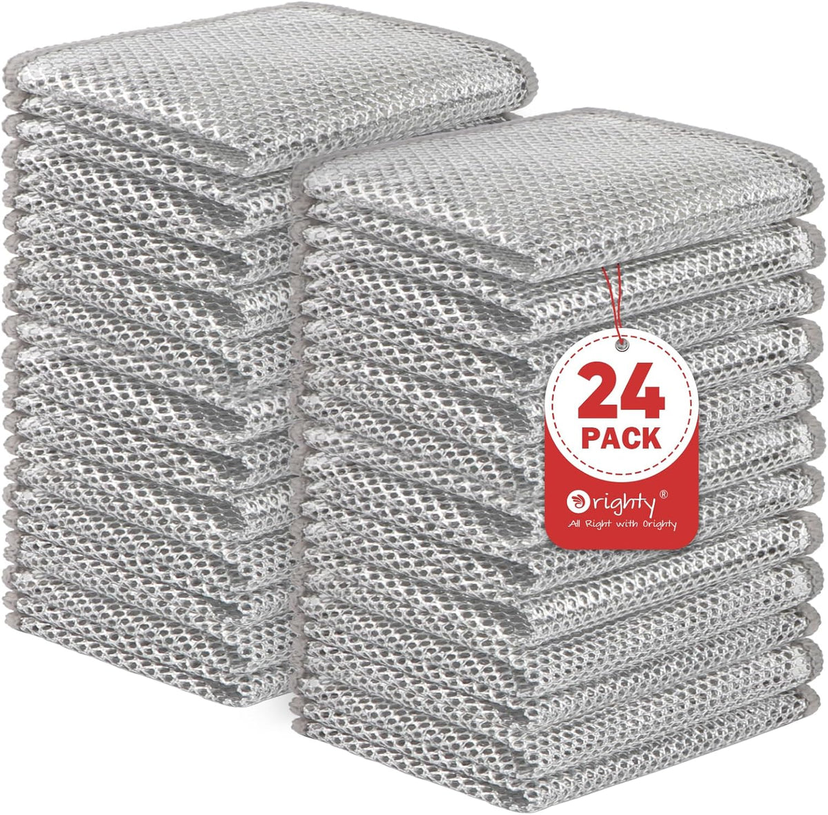 Orighty 24 Pcs Multipurpose Wire Dishwashing Rag, Non-Scratch Wire Dish Cleaning Cloths for Wet and Dry, Reusable Steel Scrubber for Kitchen, Powerful Dishcloth Rag for Cookware, Dish, Stove-7"x8"