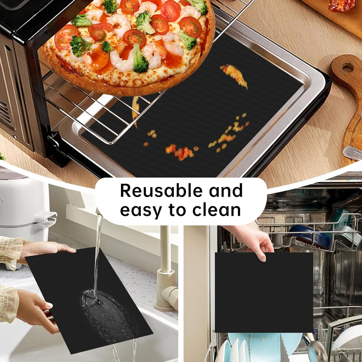 6Pcs Reusable Oven Liners for Toaster Oven, Non Stick Air Fryer Oven Liners Easy Clean Toaster Mat, Grill Baking Ma t Compatible with Cuisinart, Ninja, Kalorik Air Fryer Microwave(9 x 11 Inch)