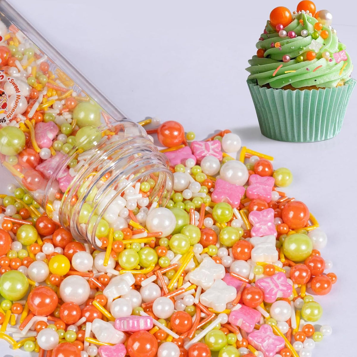 Butterfly Sprinkles,Edible Pearl Sugar Decorating,Colorful Candy Sprinkles Jimmies Mixed,130g/4.58oz,Orange White Pink Edible Cake Decorations,Perfect for Baking,Dessert,Ice Cream,Cookies,Cupcake Toppers,Wedding Party Birthday Supplies