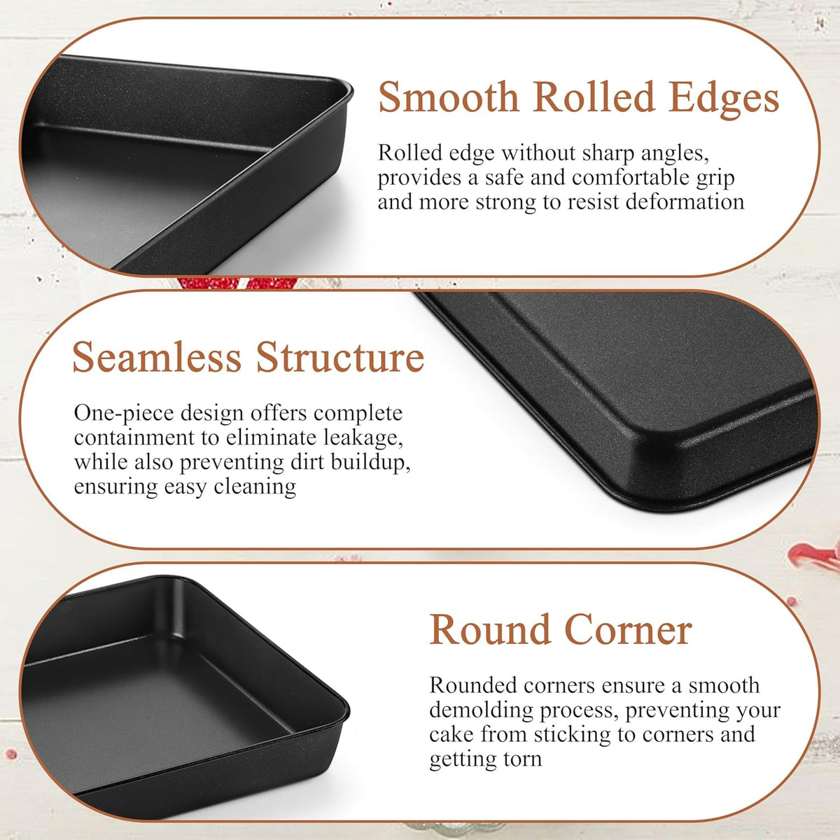LIANYU 12⅓ x 9¾ x 2 Inch Cake Pan Set of 2, Rectangle Non-stick Baking Pan, Stainless Steel Bakeware for Lasagna Brownies Casseroles, Healthy & Easy Release