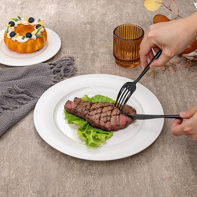 Rubtlamp 90Pcs Plastic Black Silverware, Black Disposable Cutlery, Plastic Utensils Heay Duty include 30 Plastic Knives 60 Plastic Black Forks and Spoons, Black Cutlery For Halloween Decorations