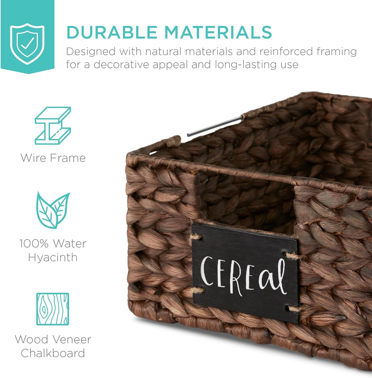 Best Choice Products Set of 4 9x12in Water Hyacinth Pantry Baskets, Woven Organizers w/Chalkboard Label, Chalk Marker - Brown