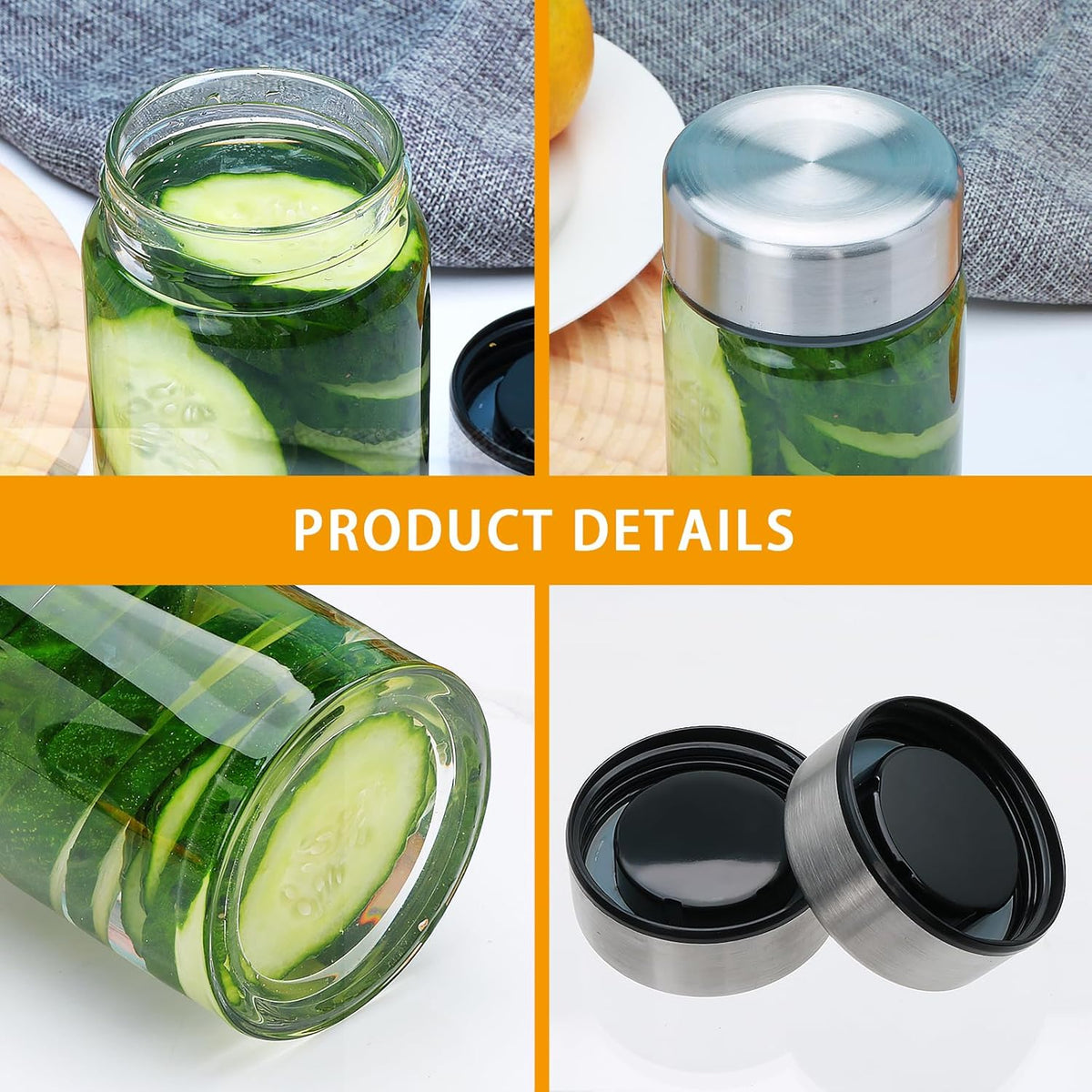 4 Pack Juice Bottles with Lids,12oz Wide Mouth Glass Bottles with Stainless Steel Cap,Reusable Glass Water Bottle for Juicing, Smoothies, Infused Water,Beverage Storage,BPA Free,Leakproof