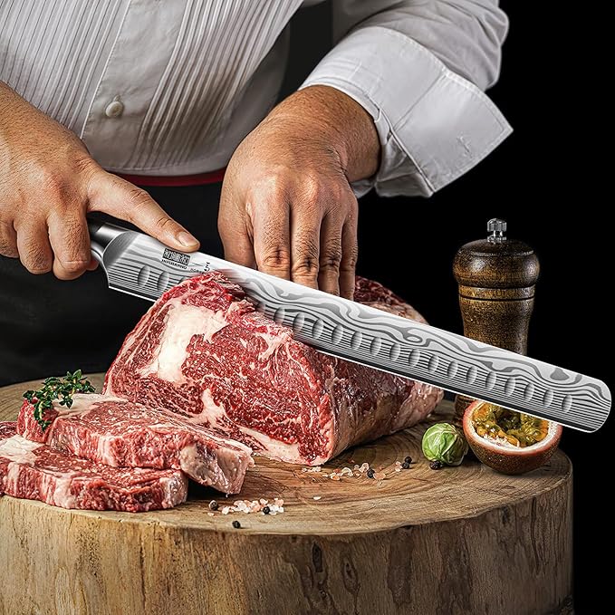 HOSHANHO 12 Inch Carving Knife, Razor Sharp Brisket Knife with Pakkawood Handle, Japanese High Carbon Powder Steel Slicing Knives for BBQ Brisket Turkey Ham Rib Roast