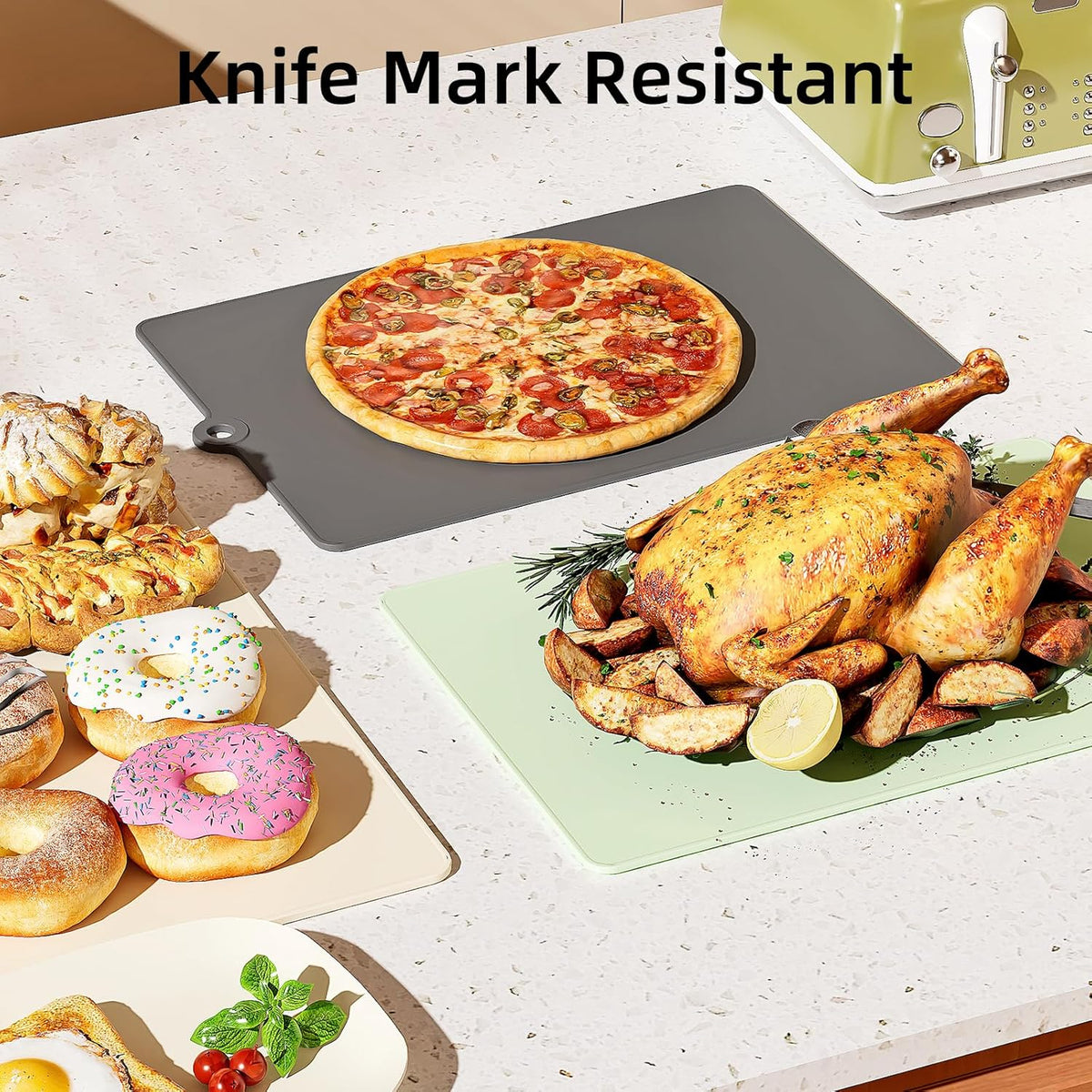 TPU Cutting Boards for Kitchen, Plastic Chopping Board Set of 3, Flexible Cutting Mat Double Sided Food Grade, Dishwasher Safe for Chopping Meat, Veggies, Fruits, Camping, BPA Free, 14.6"x9.84"x0.2"