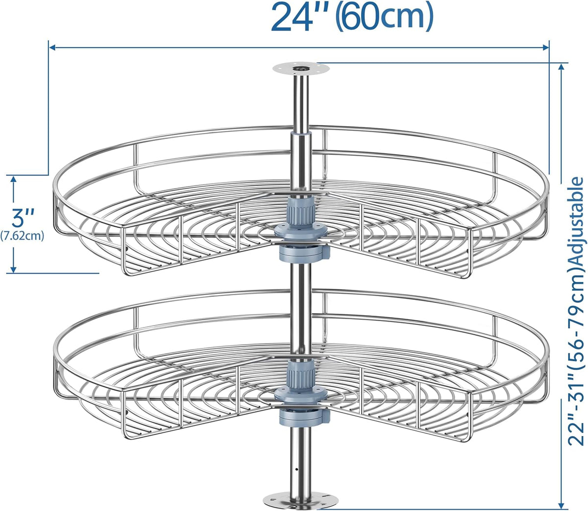 24" Kidney Corner Cabinet Lazy Susan - Turntable for Kitchen, Adjustable Height Replacement Shelves for Corner Cabinet, Chrome Silver (Cannot be Door-Mounted)