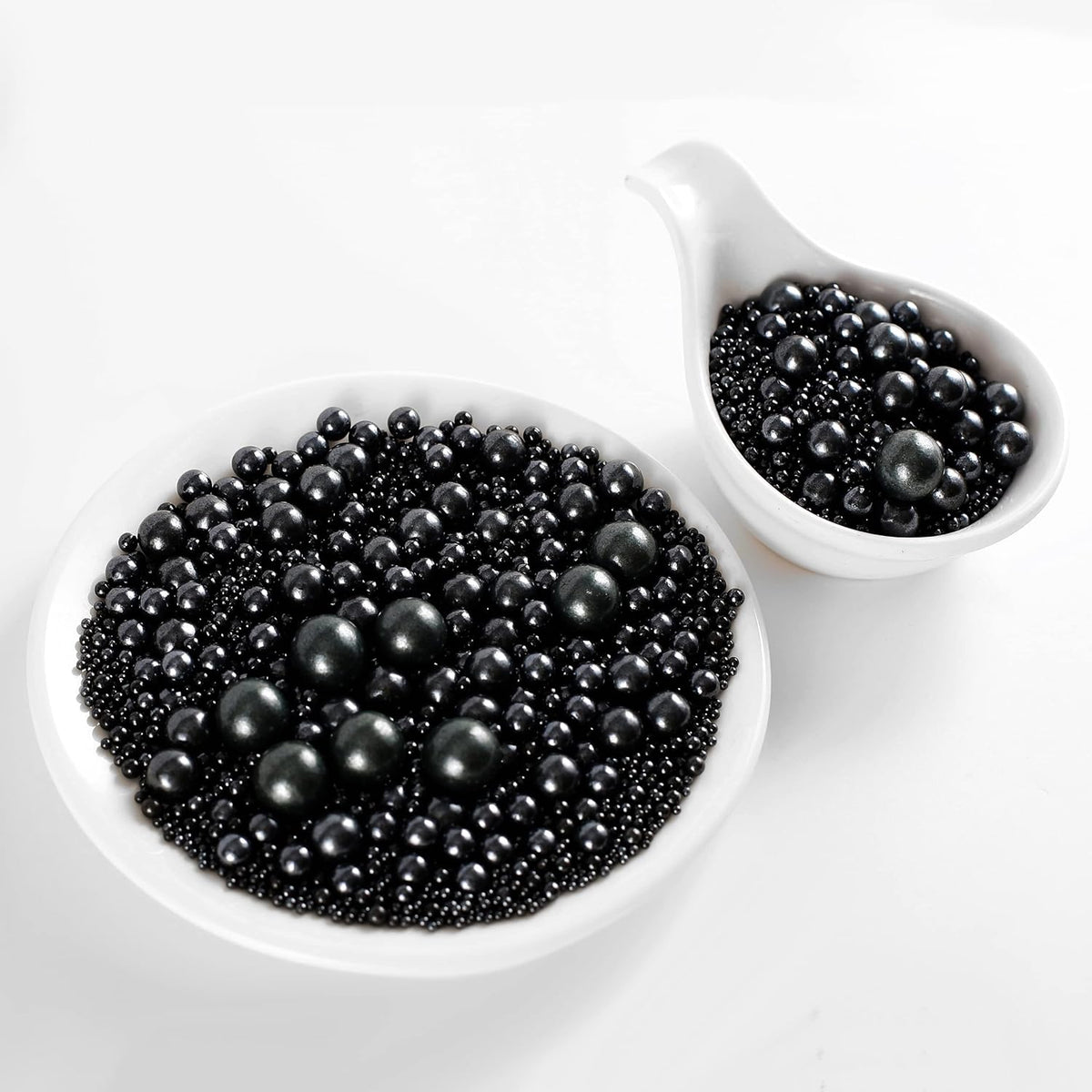 Kasvan Black Pearl Sugar Sprinkles - Edible Candy Pearls 130g/4.58 Oz, Mix Size, Baking Cake Decorations, Ice Cream Toppings and Cookie Decorating, Wedding Party Chirstmas Supplies