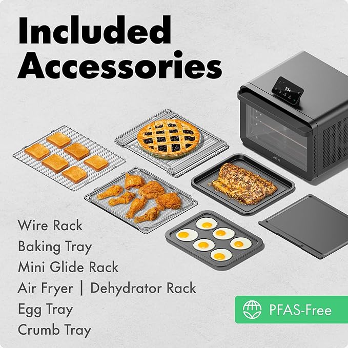 CHEF iQ MiniOven Smart Toaster Oven Air Fryer Combo, 11-in-1 Countertop Convection Oven, Bake, Broil, Air Fry, Broil, Dehydrate, 1750W, 25 Qt Capacity, Fast Cooking with Touchscreen Controls – Black