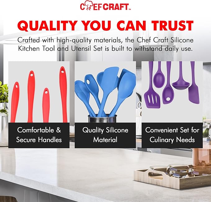 Chef Craft Premium Silicone Kitchen Tool and Utensil Set, 5 Piece, Green