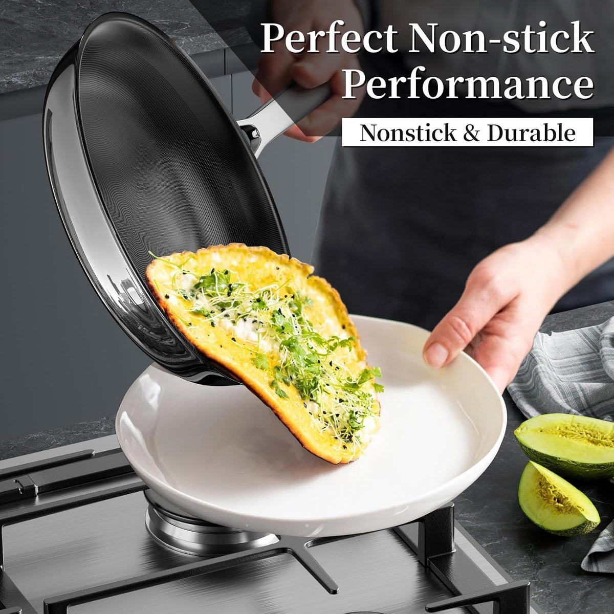 Nonstick Ceramic Frying Pan,11 Inch Stainless Steel Frying Pan Skillet with Glass Lid,Titanium Ceramics Egg Pan Omelet Pans,Kitchen Cooking Pan Compatible with All Cooktops