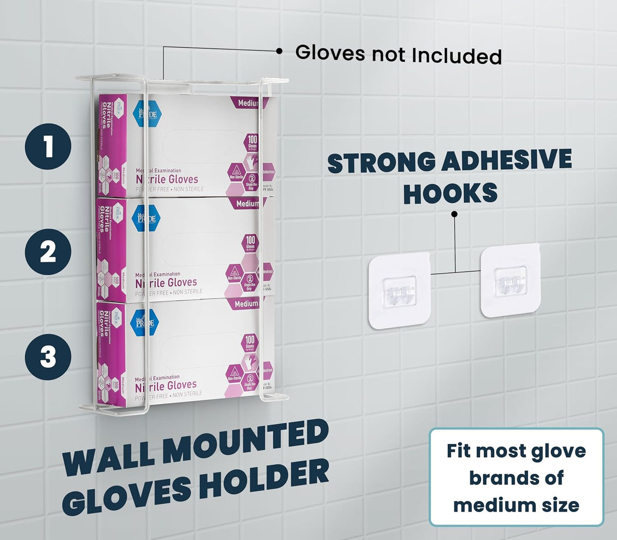Alpine Glove Holder for Wall Mount - Latex Glove Holder Wire Glove Dispenser for Wall Disposable Glove Box & Tissue Box - Fits 3 Box (White)