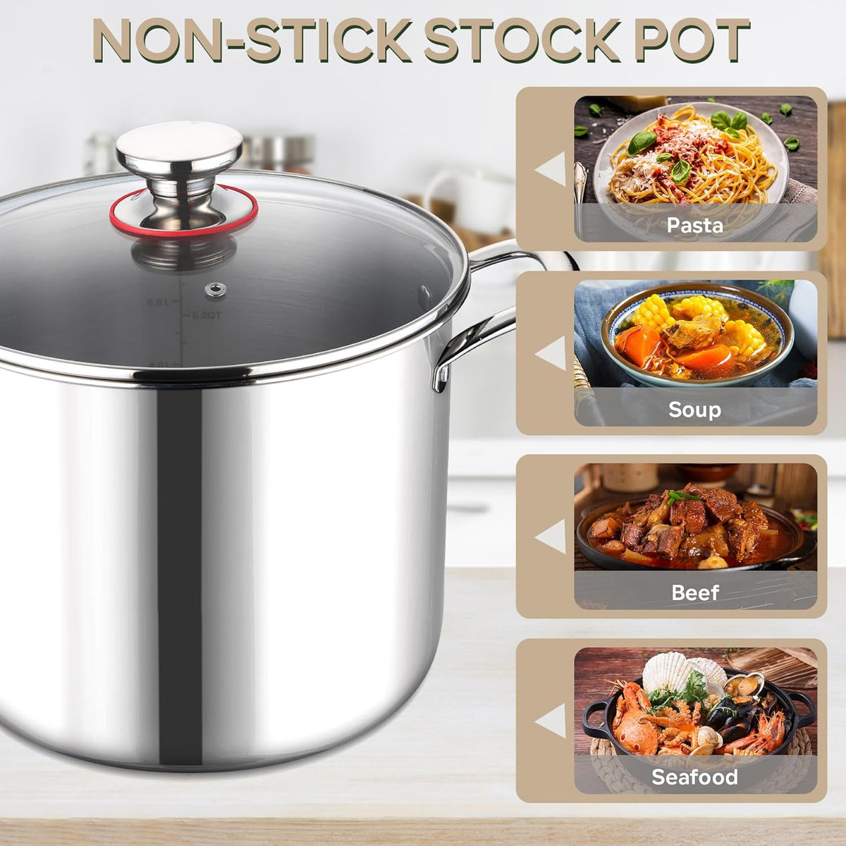 LIANYU 10 Quart Pot with Lid, 10QT Tri-Ply Heavy Duty Stock Pot, 18/10 Stainless Steel Stockpot, Canning Pasta Cooking Stockpot for Induction, Gas&Electric Cooktops, Visible Lid