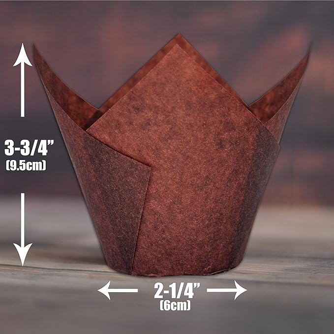 Jumbo Extra Large size Brown Tulip Baking Cups 2-1/4"(Base diameter) x 3-3/4"(Wall height) Greaseproof paper baking cupcake Muffin liners, Case of 130 pcs