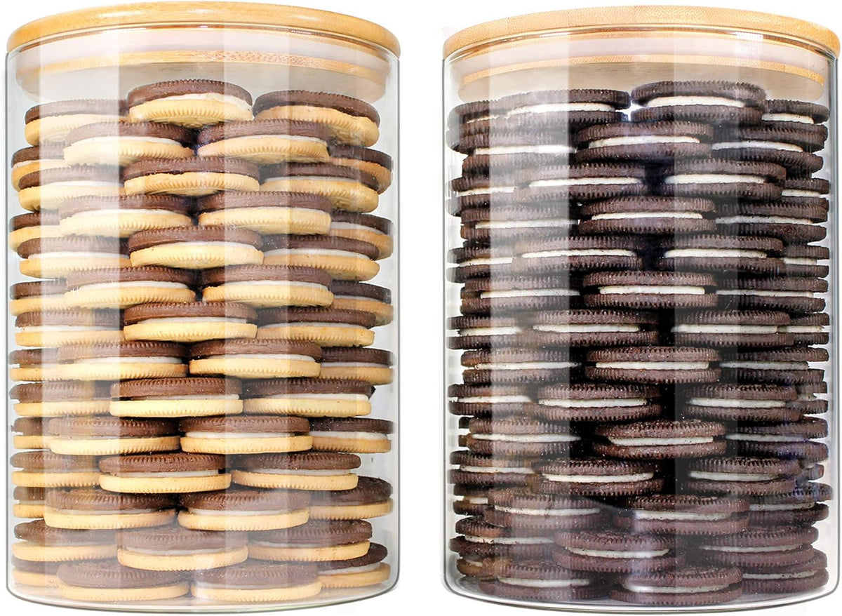 Glass Jars with Bamboo Lids, Glass Food Jars and Canisters Sets, Flour Jar, Large Food Canister with airtight lids, Flour Storage Container, Pantry Jars, 100oz