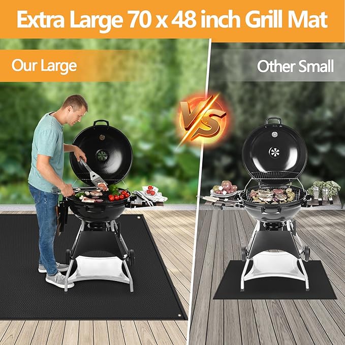 TOHONFOO 70 x 48 in Under Grill Mat for Outdoor Grill - Fireproof BBQ Mats for Grilling to Protect The Deck, Patio, Pavers - Easy to Clean Indoor Fireplace Mat - 1mm