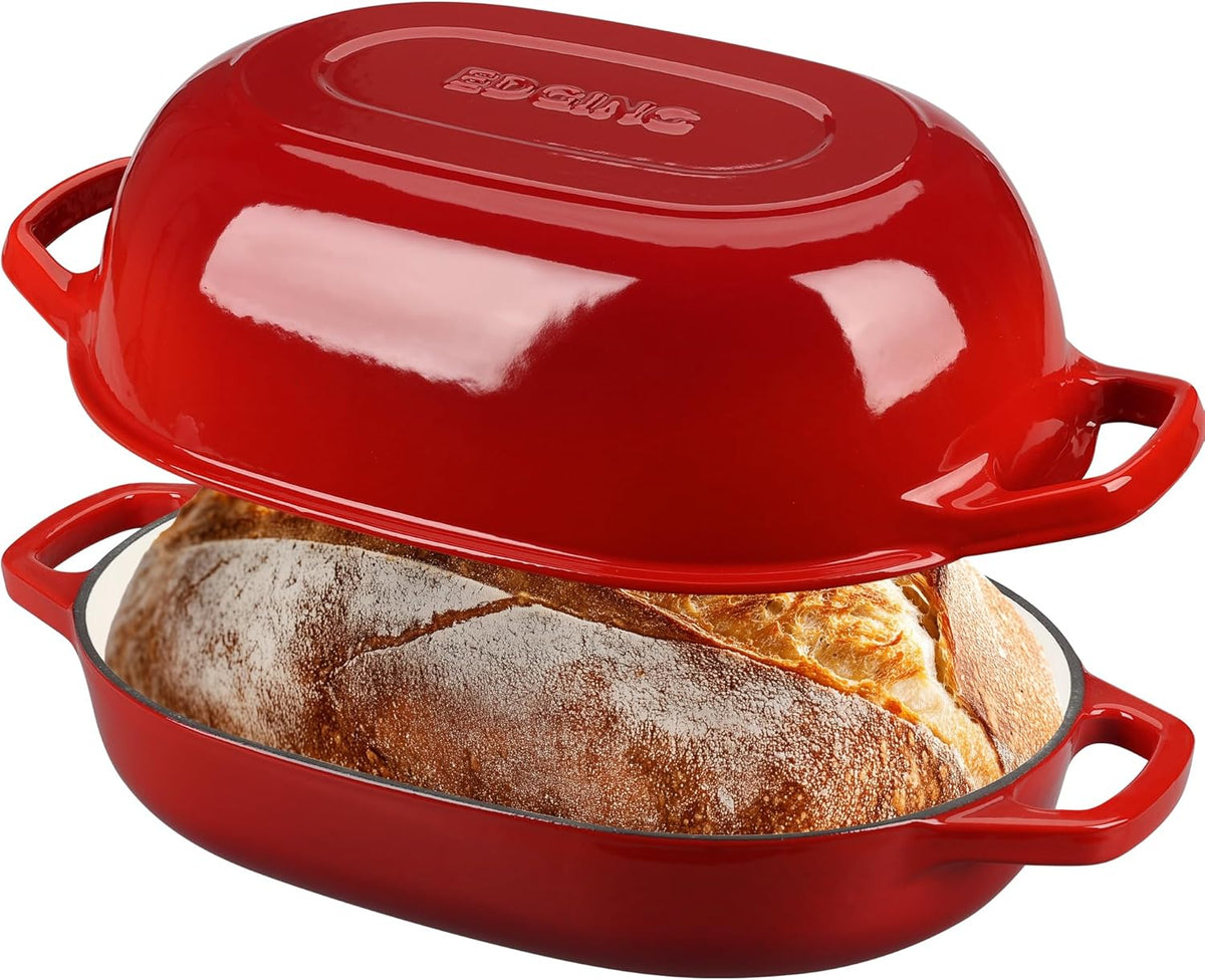 Enameled Cast Iron Dutch Oven Pot with Lid, Oval Dutch Oven for Bread Baking, Bread Oven for Homemade Sourdough Bread Baking, 7qt, Red