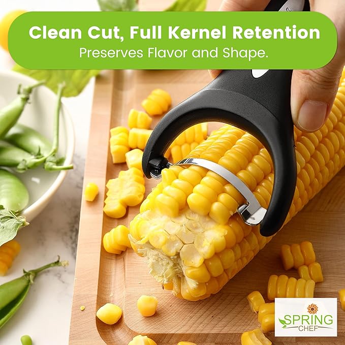 Spring Chef Stainless Steel Corn Peeler – Corn on the Cob Stripper Tool – Durable & Efficient Kernel Remover Tool – Easy to Use Kernel Cutter - Dishwasher Safe Kitchen Gadget - Black