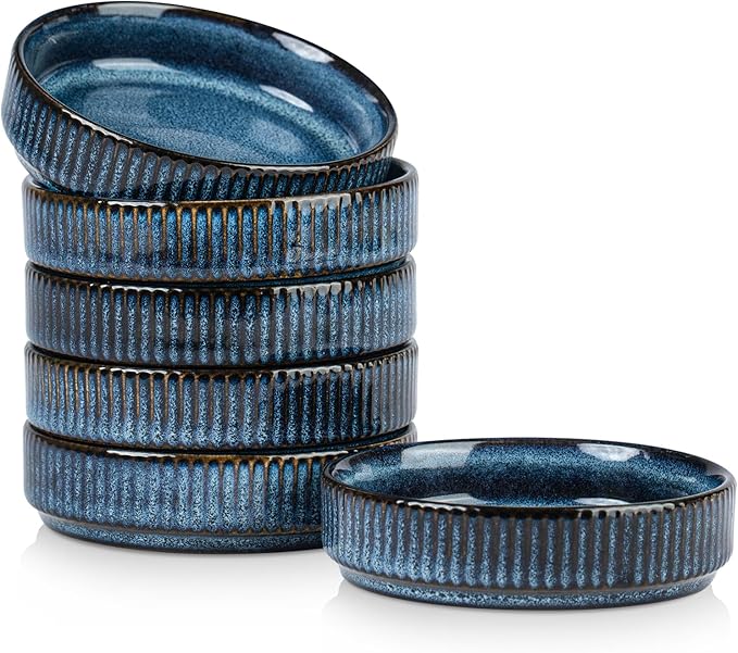 famiware Star Soy Sauce Dish Ceramic Dipping Bowls Set of 6, 4 oz Individual Dip Sauce Cups/Bowls/Dishes/Plates, Small Serving Bowl for Side Dishes, Ice Cream, Condiments, Sushi - Nebulas Blue