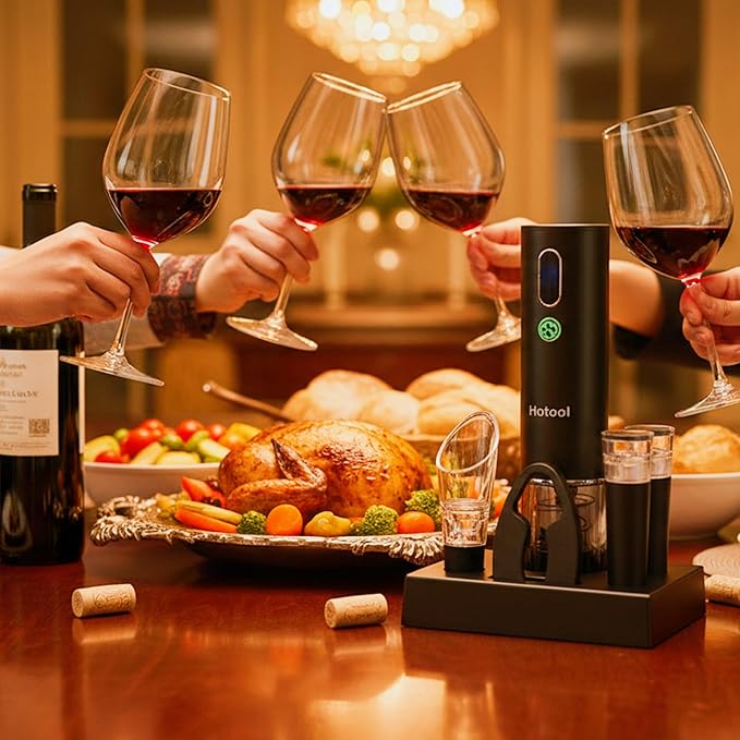 Electric Wine Opener Set with Base – Rechargeable Wine Bottle Opener with Foil Cutter, Wine Aerator and Wine Stoppers – Wine Accessories Gift for Wine Lovers