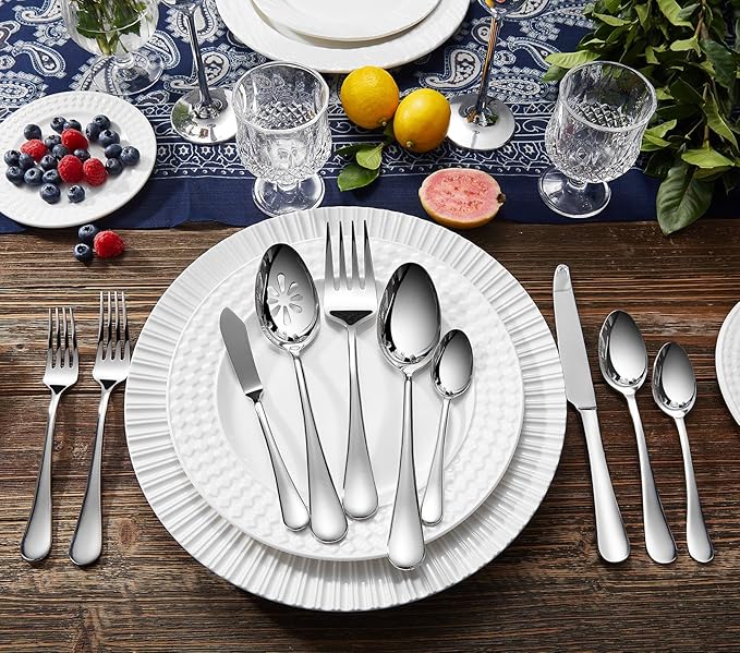 KEAWELL Premium Verona 45-Piece Silverware Set for 8 – Heavy Duty 18/10 Stainless Steel, Brilliant Mirror Finish, Smooth Edges, Dishwasher Safe (45, Silver)