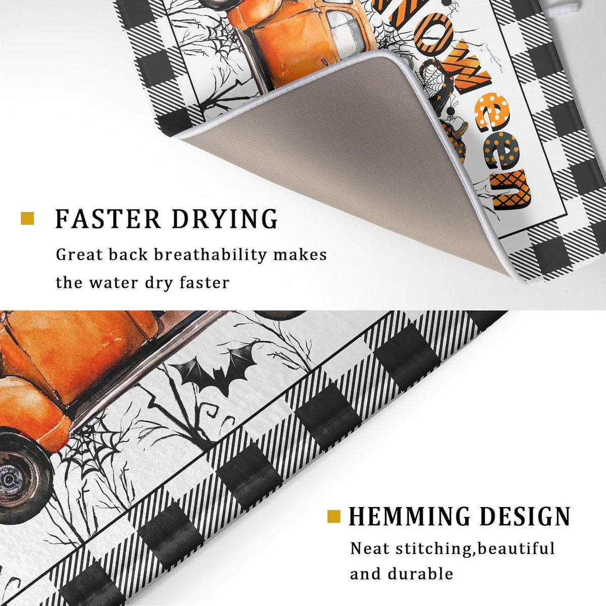 Holiday Truck Dish Drying Mat - Orange Holiday Absorbent Microfiber Dish Drying Pad for Kitchen Counter
