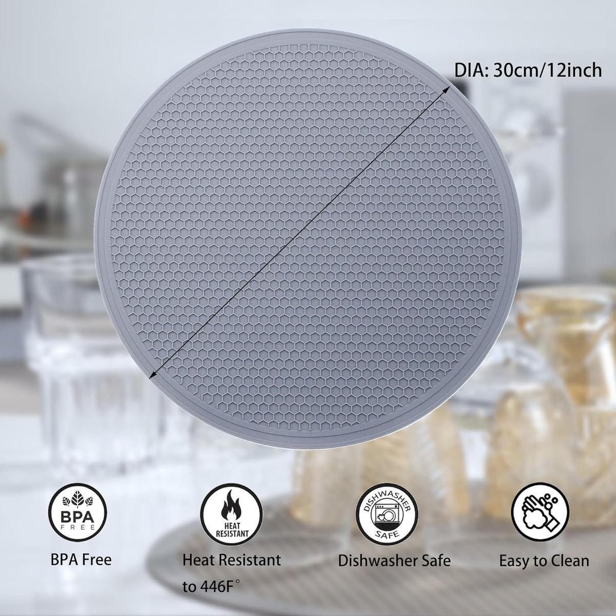 To encounter Silicone Microwave Mat - Round 12" x 12" - Set of 2 Heat Resistant Multifunctional Mat, Splatter Guard, Trivet, Hot Pad, Pot Holder