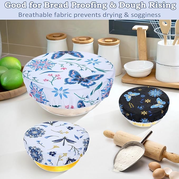5-Size Reusable Beeswax Bowl Covers for Bread Proofing, Cotton Cloth Flexible Beeswax Wraps for Food Storage(Butterfly)