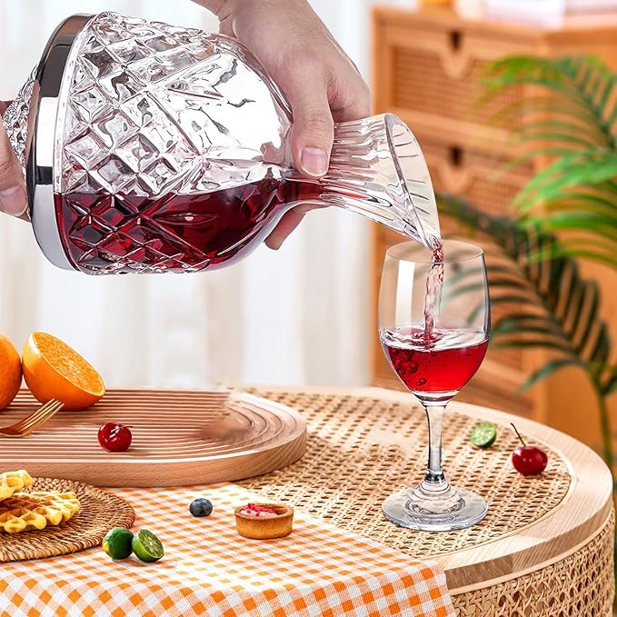 spinning wine decanter, 45 oz crystal rotating wine decanter with gift box, for wedding gift, birthday, banquet, supper