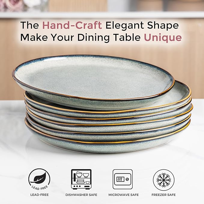 AmorArc Ceramic Dinnerware Sets,Handmade Reactive Glaze Stoneware Plates and Bowls Sets,Highly Scratch Resistant | Dishwasher & Microwave Safe Dishes Set,Service for 6 (18pc)